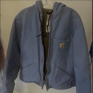 Women’s Rare Carhartt Sherpa Lined Duck Canvas Jacket Size L WJ141 CUB